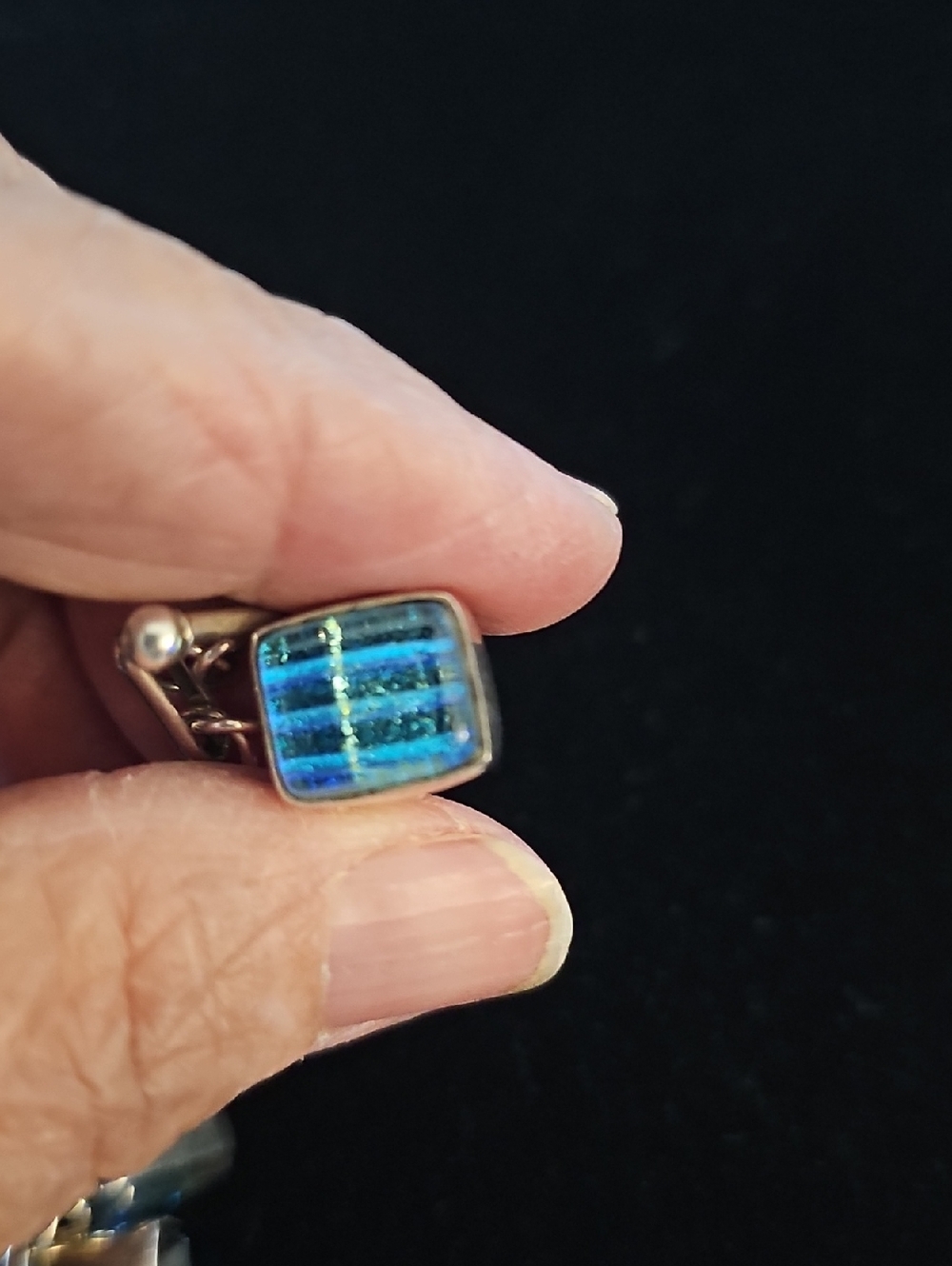 Sterling Silver Blue Dichroic Glass Charm Bracelet - Women's Jewelry. Beautiful - Picture 6 of 8